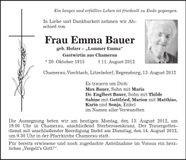 Traueranzeige Emma Bauer