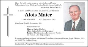 Traueranzeige Alois Maier