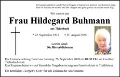 Traueranzeige Hildegard Buhmann