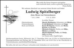 Traueranzeige Ludwig Spitzlberger