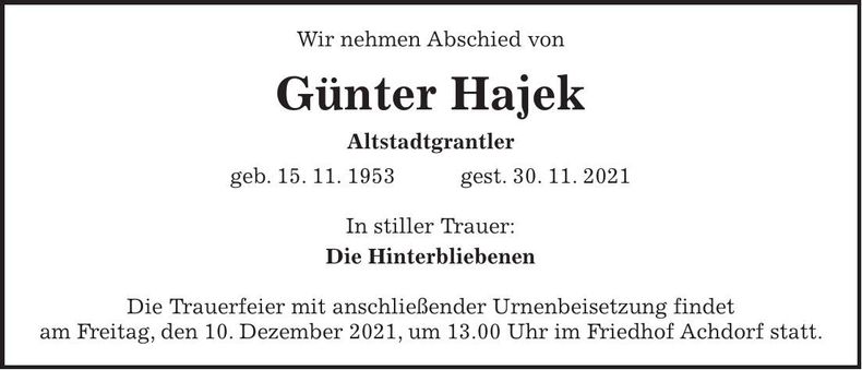 Traueranzeige Günter Hajek