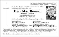 Traueranzeige Max Renner