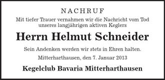 Traueranzeige Helmut Schneider