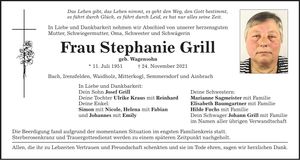 Traueranzeige Stephanie Grill