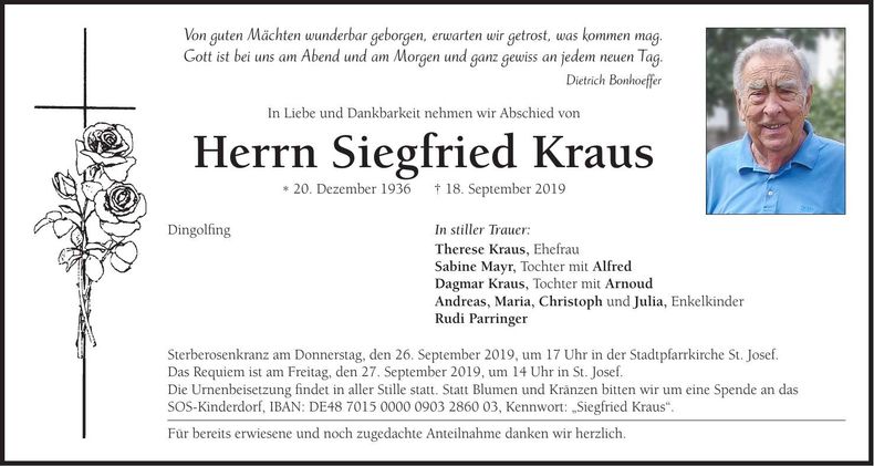 Traueranzeige Siegfried Kraus