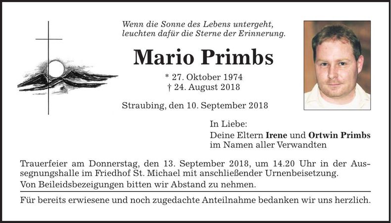 Traueranzeige Mario Primbs