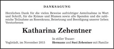 Traueranzeige Katharina Zehentner