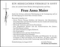 Traueranzeige Anna Maier