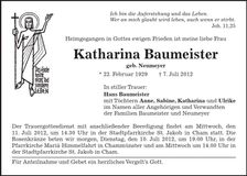 Traueranzeige Katharina Baumeister