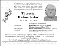 Traueranzeige Theresia Hadersdorfer