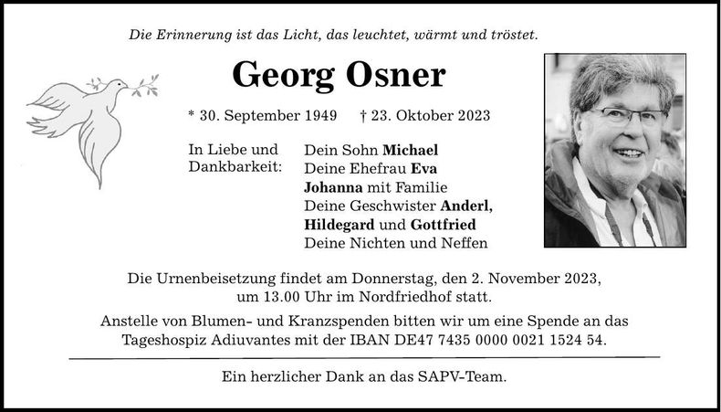 Traueranzeige Georg Osner