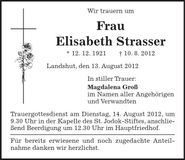 Traueranzeige Elisabeth Strasser