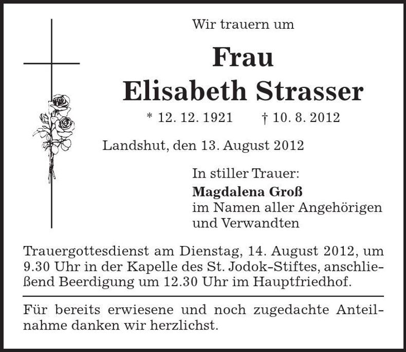 Traueranzeige Elisabeth Strasser