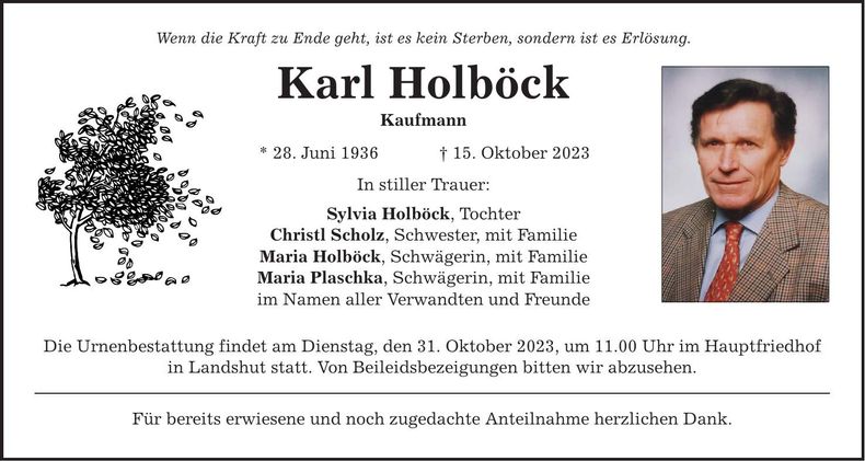 Traueranzeige Karl Holböck