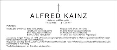 Traueranzeige Alfred Kainz