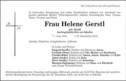 Traueranzeige Helene Gerstl