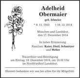 Traueranzeige Adelheid Obermaier