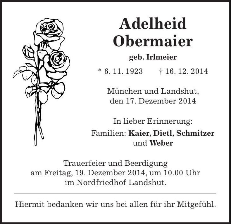 Traueranzeige Adelheid Obermaier