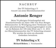 Traueranzeige Antonie Renger