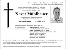 Traueranzeige Xaver Mühlbauer