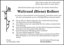 Traueranzeige Waltraud Roßner