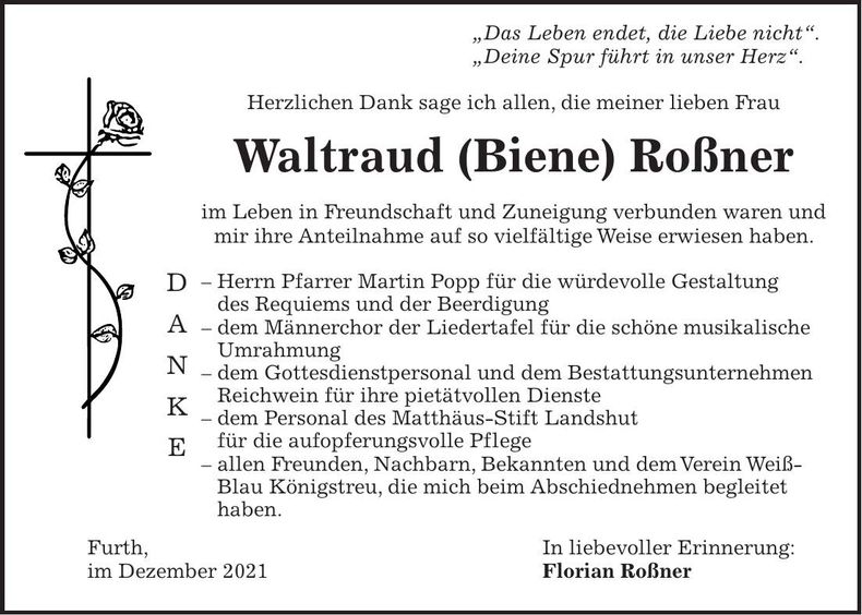 Traueranzeige Waltraud Roßner