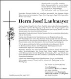 Traueranzeige Josef Laubmayer