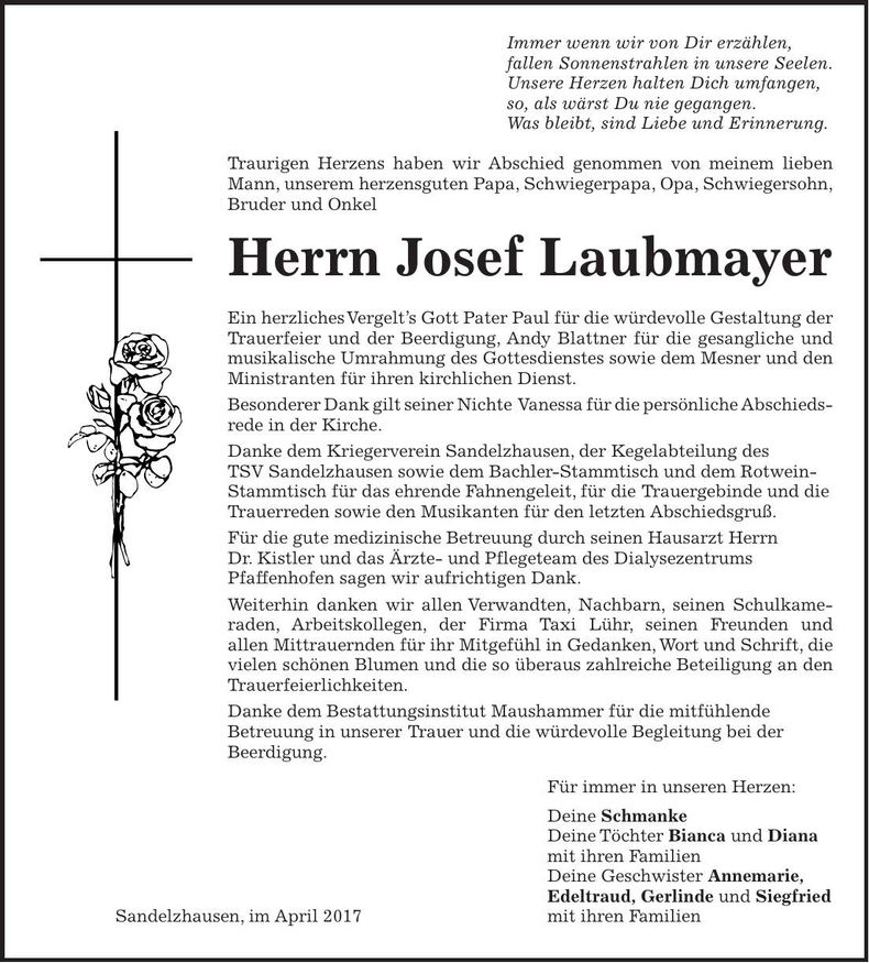 Traueranzeige Josef Laubmayer