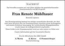 Traueranzeige Renate Mühlbauer