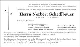 Traueranzeige Norbert Schedlbauer