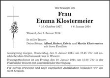 Traueranzeige Emma Klostermeier