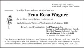 Traueranzeige Rosa Wagner