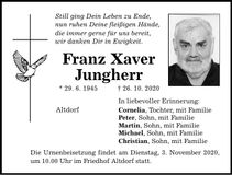 Traueranzeige Franz Xaver Jungherr