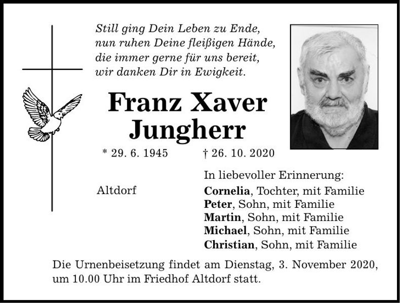 Traueranzeige Franz Xaver Jungherr