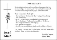 Traueranzeige Josef Knür