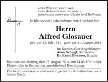 Traueranzeige Alfred Glosauer
