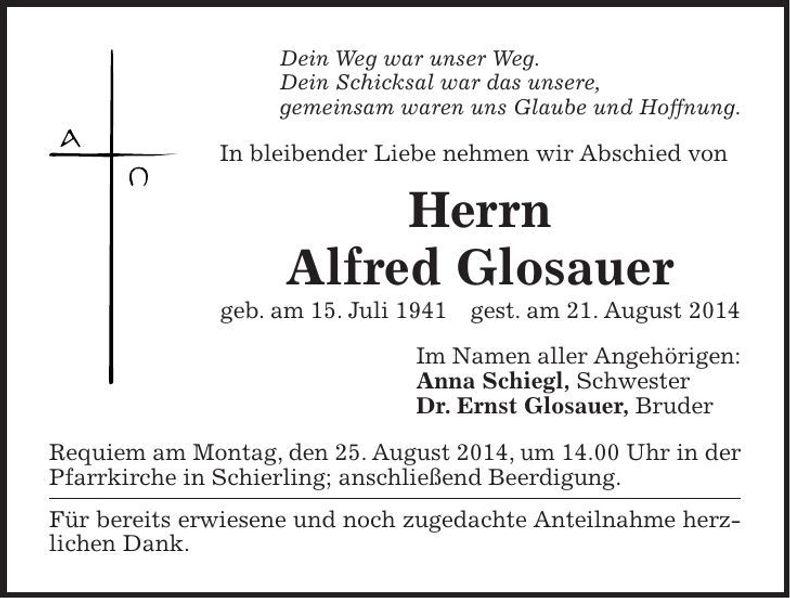 Traueranzeige Alfred Glosauer