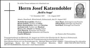 Traueranzeige Josef Katzendobler