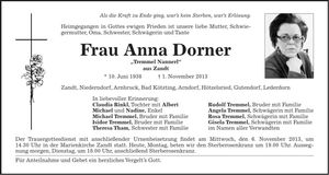 Traueranzeige Anna Dorner