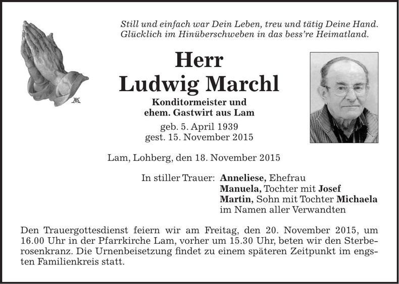 Traueranzeige Ludwig Marchl