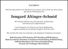 Traueranzeige Irmgard Altinger-Schmid