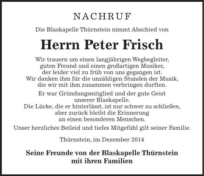 Traueranzeige Peter Frisch