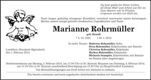 Traueranzeige Marianne Rohrmüller