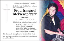 Traueranzeige Irmgard Meixensperger
