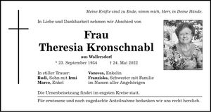 Traueranzeige Theresia Kronschnabl