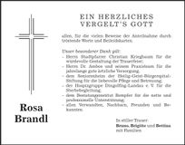 Traueranzeige Rosa Brandl