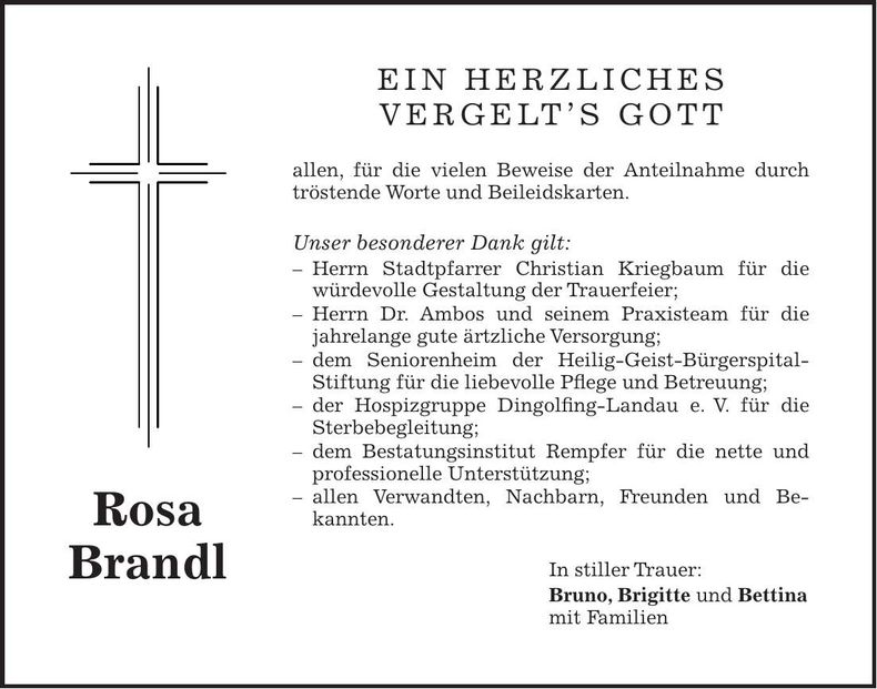 Traueranzeige Rosa Brandl