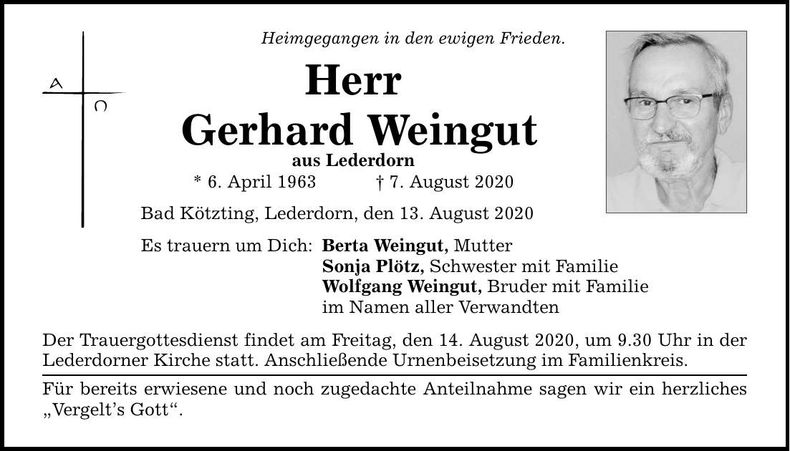 Traueranzeige Gerhard Weingut