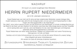 Traueranzeige Niedermeier Rupert