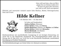 Traueranzeige Hilde Kellner